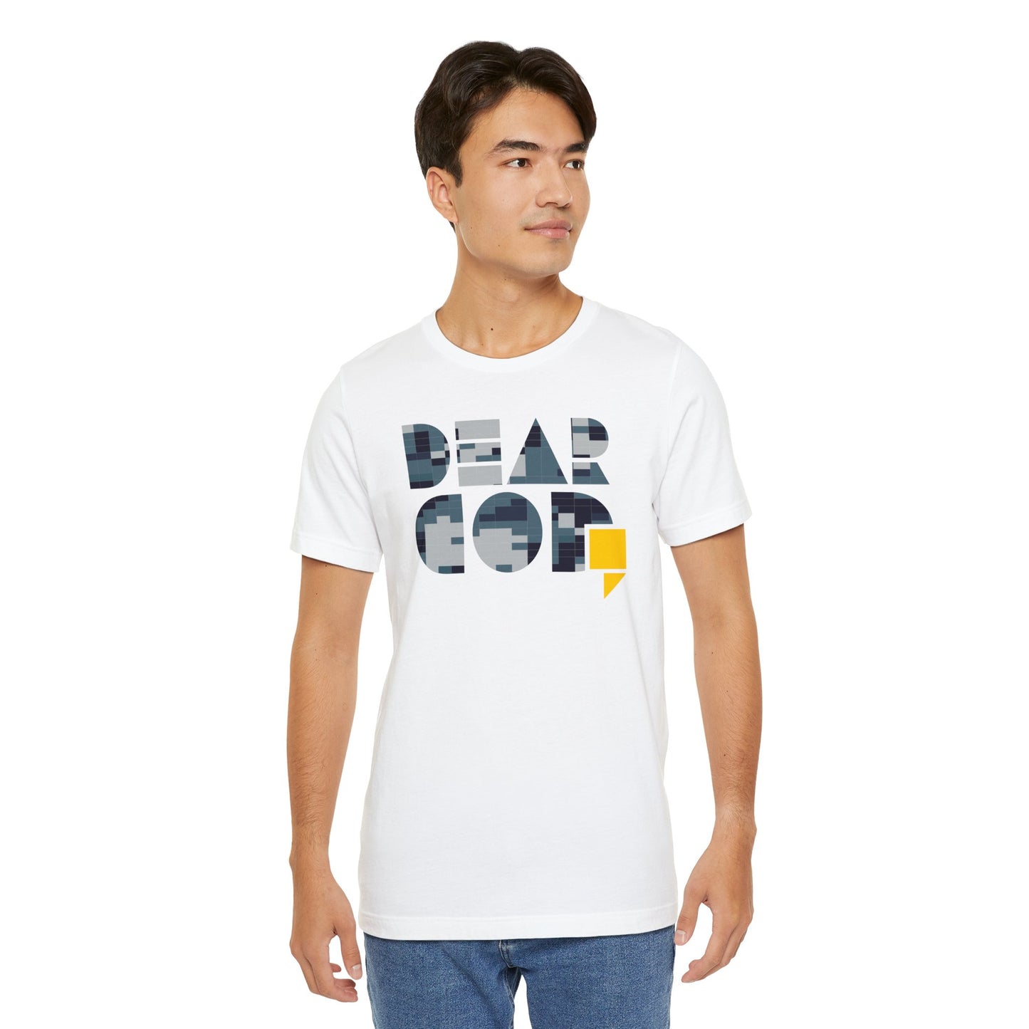Men's "Dear God," Blue Camo — Jersey Short Sleeve Tee