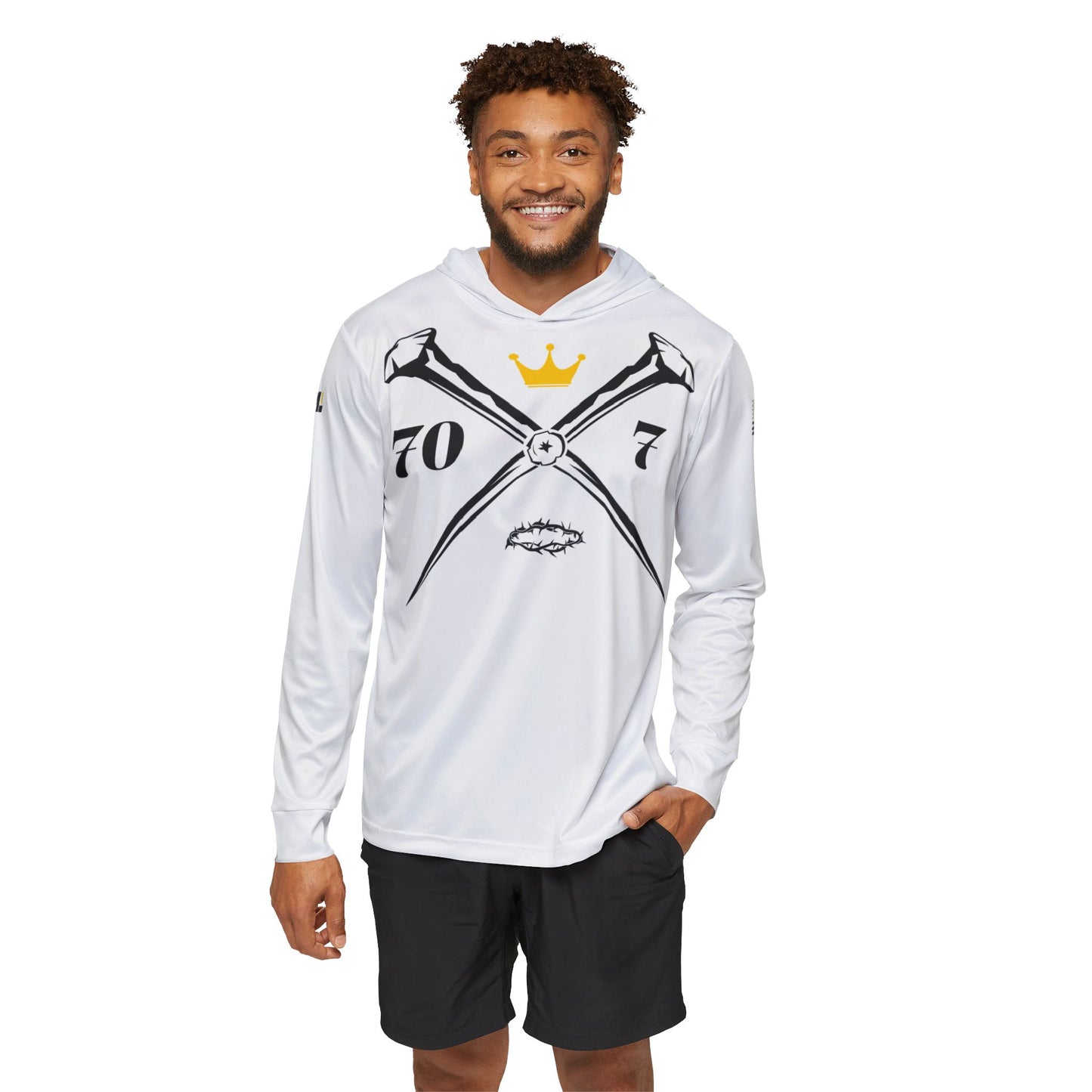 70x7 Rugged Nails — Men's Sports Warmup Hoodie on White