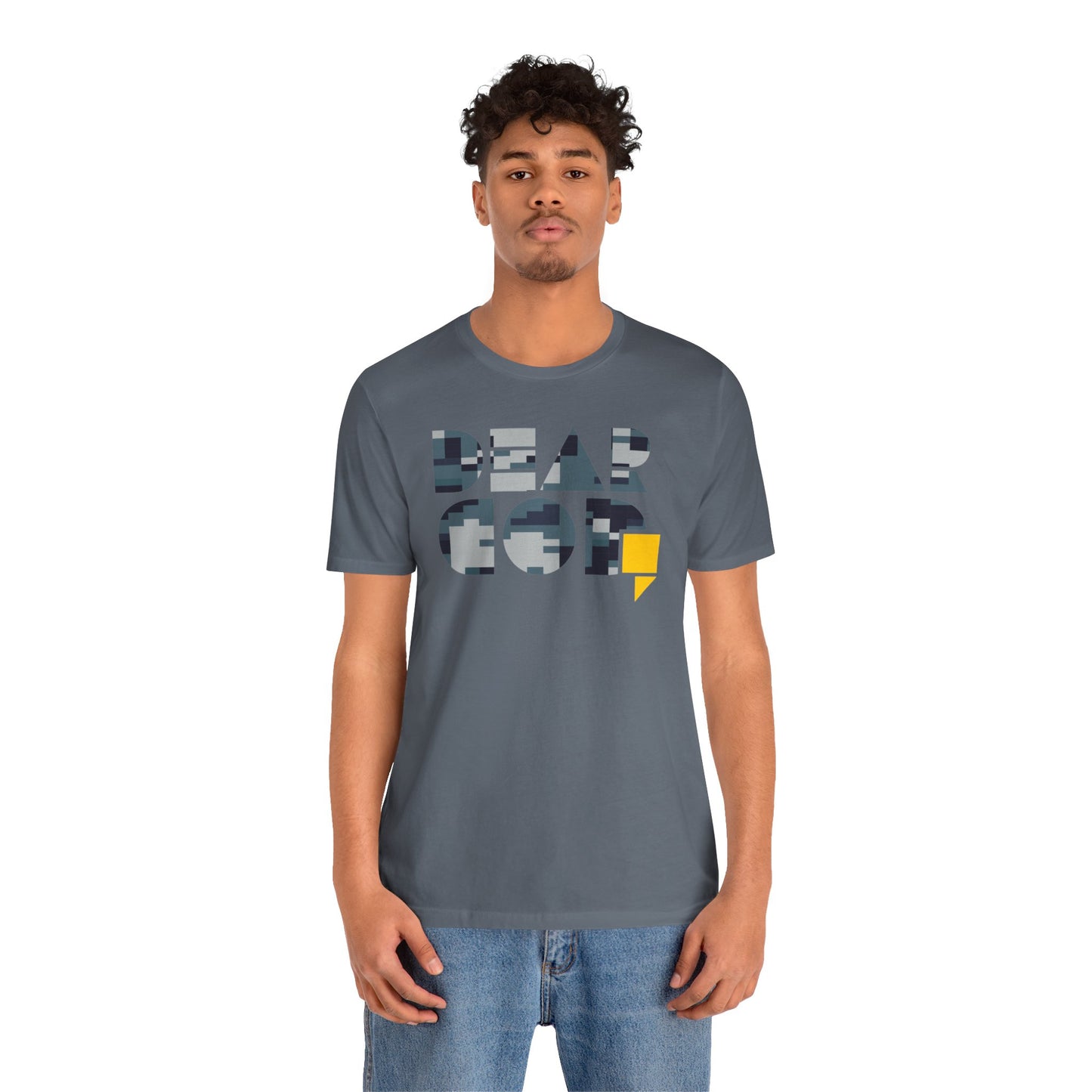 Men's "Dear God," Blue Camo — Jersey Short Sleeve Tee