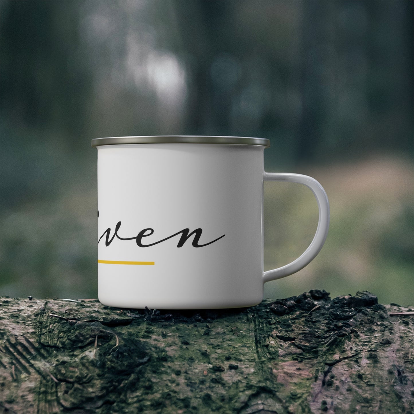 Forgiven Script — Enamel Camping Mug