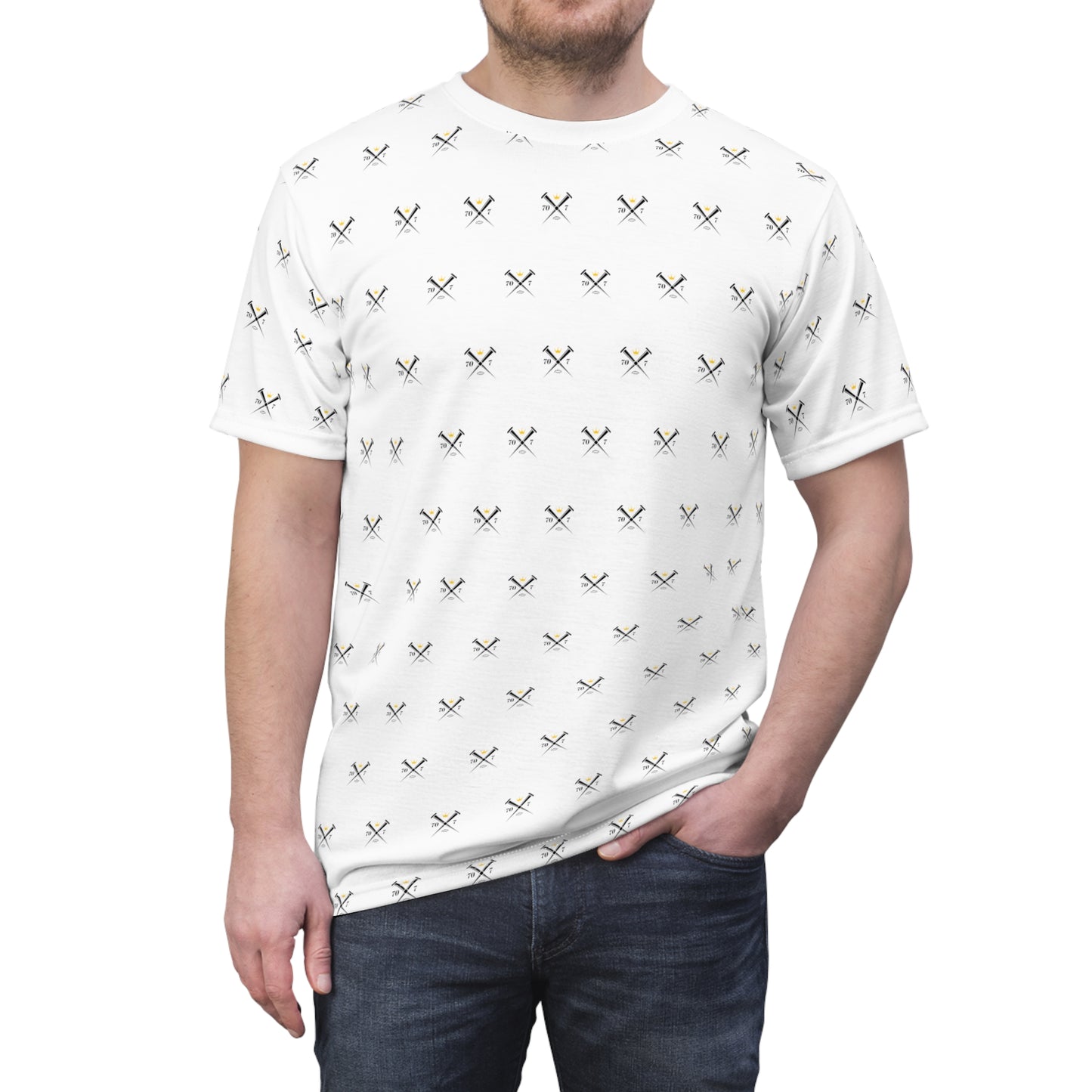 70x7 Modern Nails — Men's Cut & Sew Tee All-Over Print on White