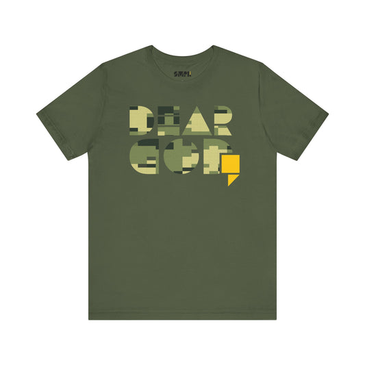 Men's "Dear God," Green Camo — Jersey Short Sleeve Tee