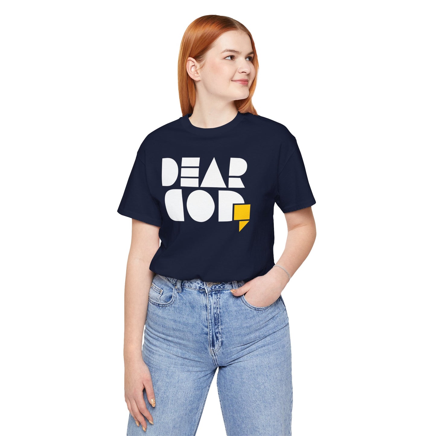 Women's "Dear God," SMPL Font — Jersey Short Sleeve Tee