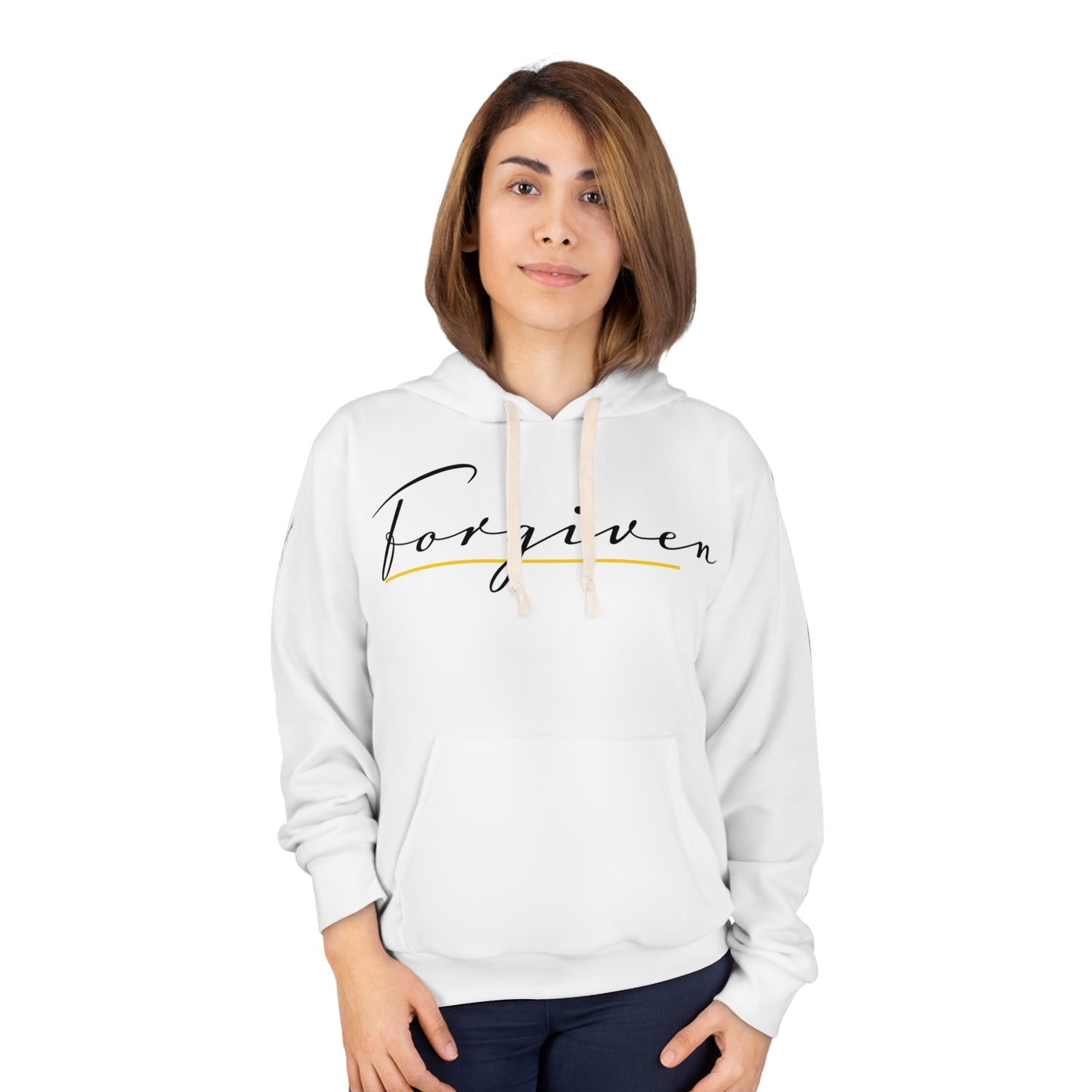 Forgiven Script — Women's Pullover Hoodie on White