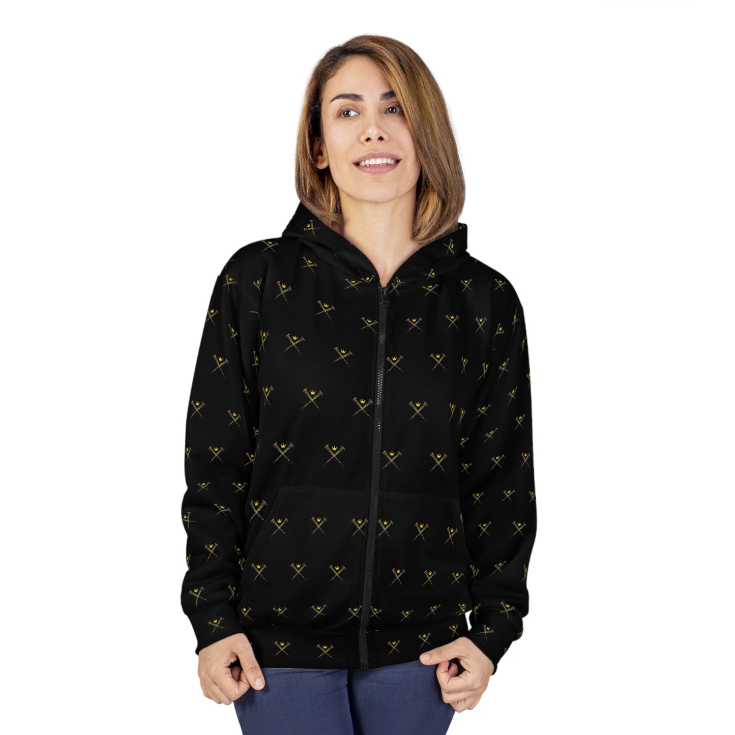 70x7 Modern Nails Camo — Women's All-Over Print Zip Hoodie on Black