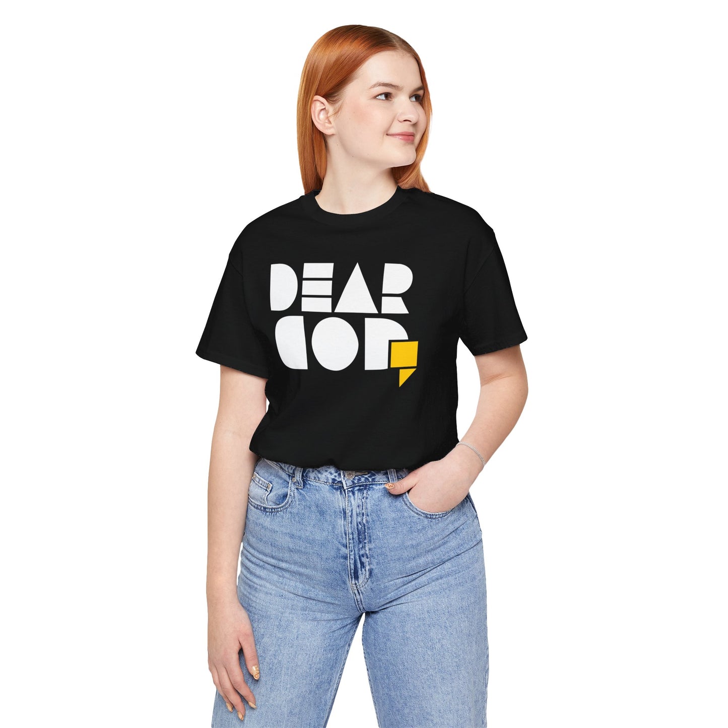 Women's "Dear God," SMPL Font — Jersey Short Sleeve Tee